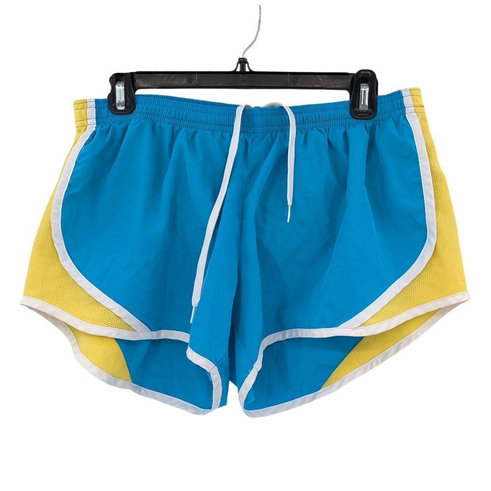 Y2K Soffe Dolphin Shorts L Blue‎ Yellow Athletic Retro Gym Built In Liner
